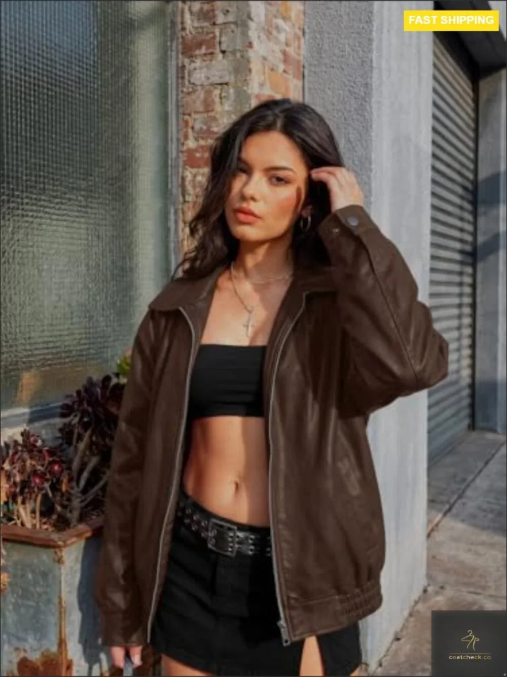 Oversized Faux Leather Jacket Boyfriend Biker Moto Coat Fall Bomber Outerwear